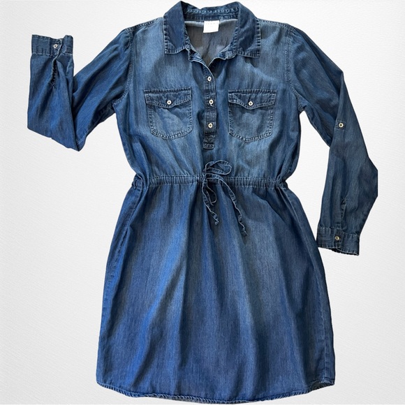 Serra Chambray Shirtdress Medium Blue Long Sleeve Button Up Shirt Dress - Picture 2 of 10